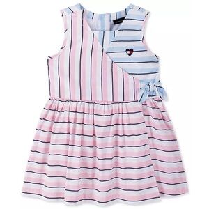 Tommy Hilfiger toddler girls dress white pink striped nautical sleeveless